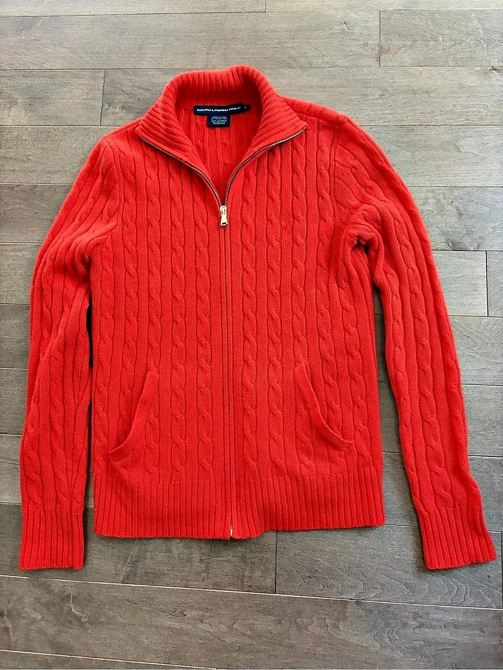 Ralph Lauren Golf Cable Knit Quarter Zip Cashmere Red Size Small